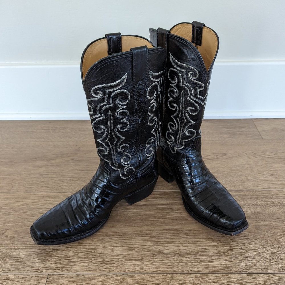 Lucchese Men's Black Ultra Caiman Belly Exotic Cowboy Boots - Size 8